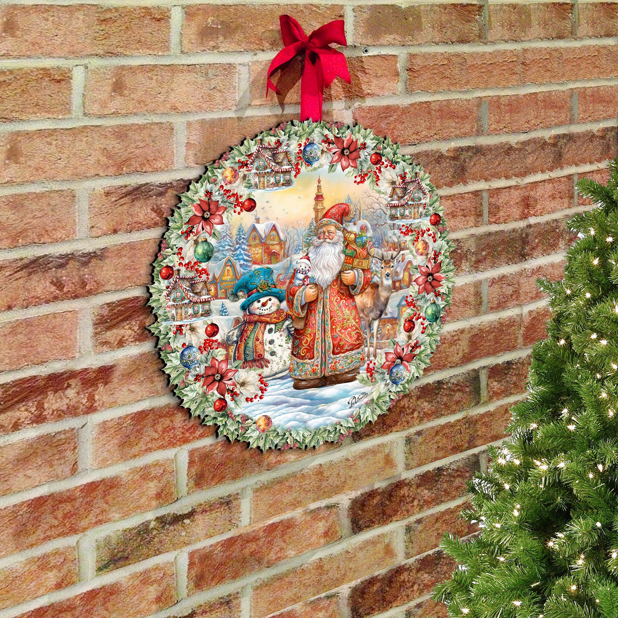 Merry Christmas Wreath Holiday Door Decor by G. Debrekht - Christmas Santa Snowman Decor - 8611069H