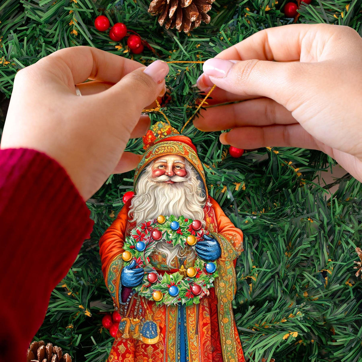 Adornos de madera de la Corona de la Alegría de Papá Noel de G. Debrekht - Decoración navideña de Papá Noel y muñeco de nieve - 8691402