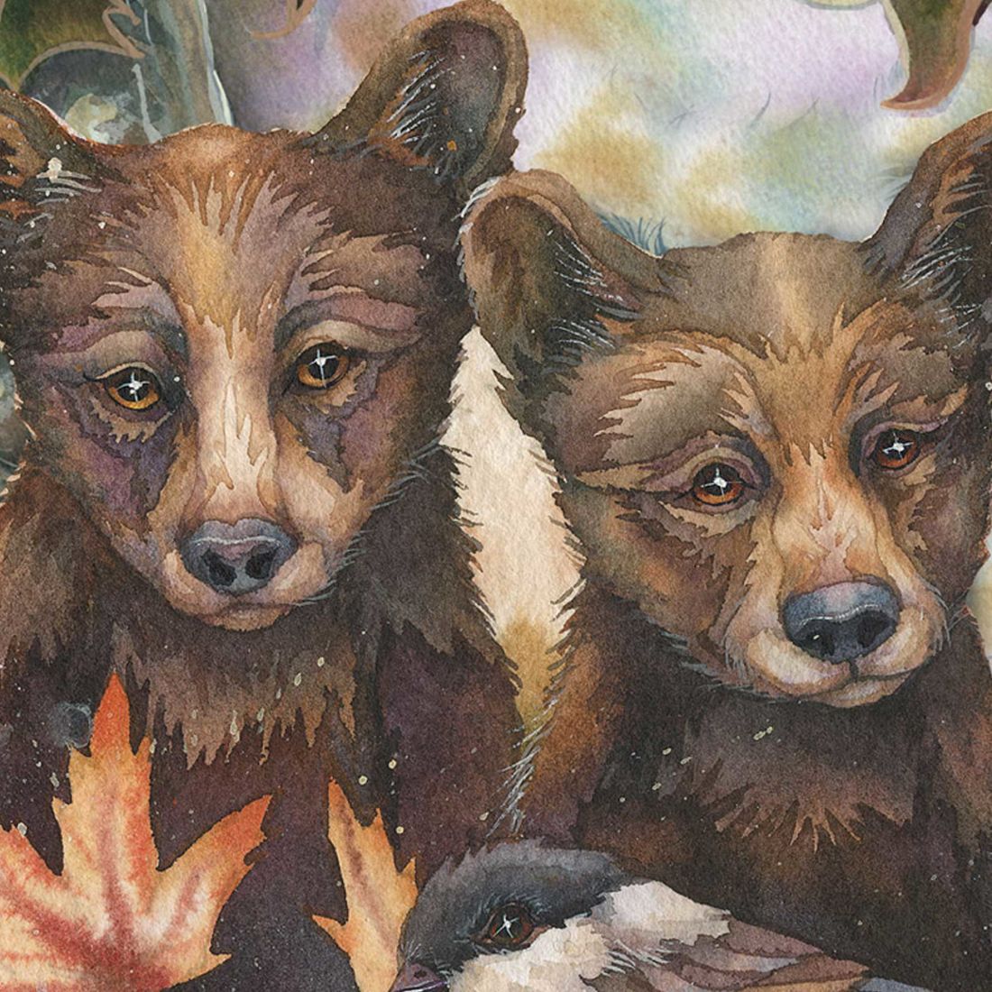 Arte de pared Simple Joys: Cachorros de oso negro con abejas, de J. Bergsma - Decoración navideña con temática de vida silvestre - 8591850W-JB