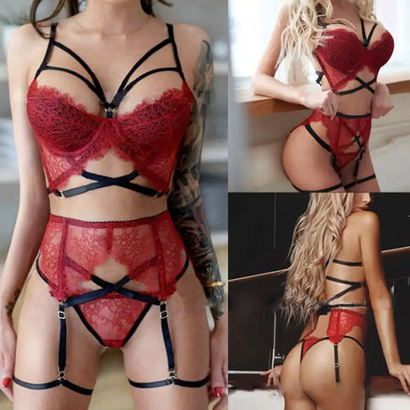 Women's Bundled Three Point Garter Lingerie Set - Lootquake