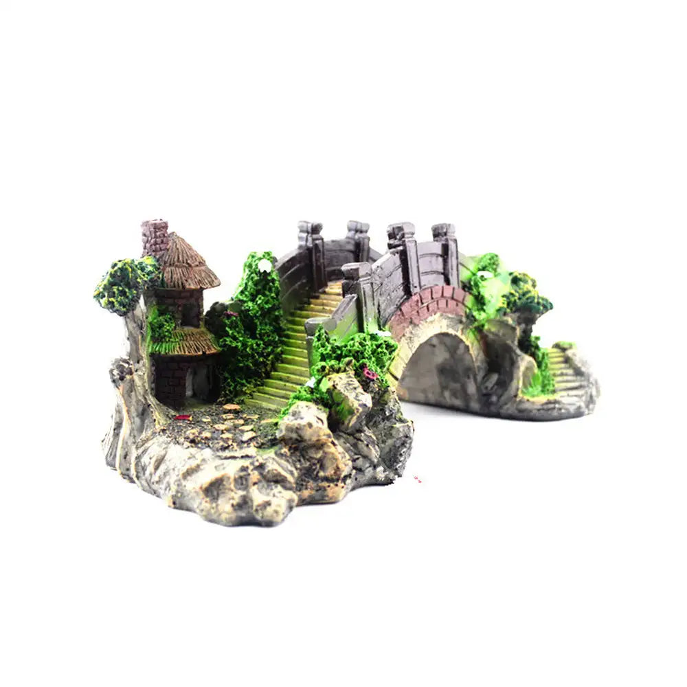 Resin Bridge Arch Bridge Black Red Bridge Fish Tank Landscaping Decoration Bridge Aquarium Equipment Accessories Turtle Climbing Platform Retro Arch Bridge - Lootquake