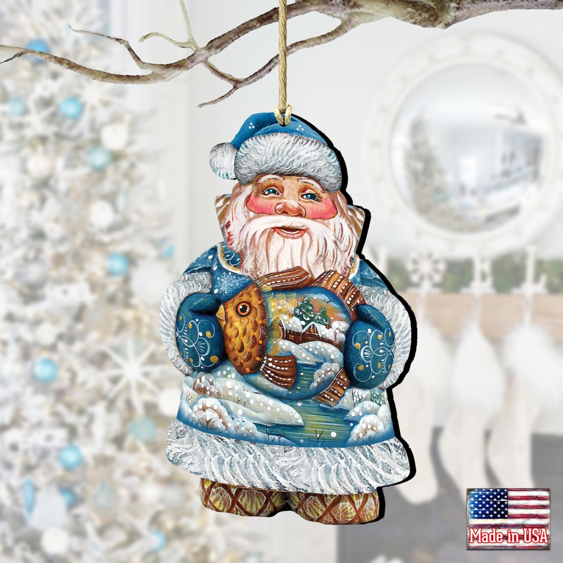 Goldfish Santa Christmas Wooden Ornaments by G. DeBrekht - Christmas Santa Snowman Decor - 8118201