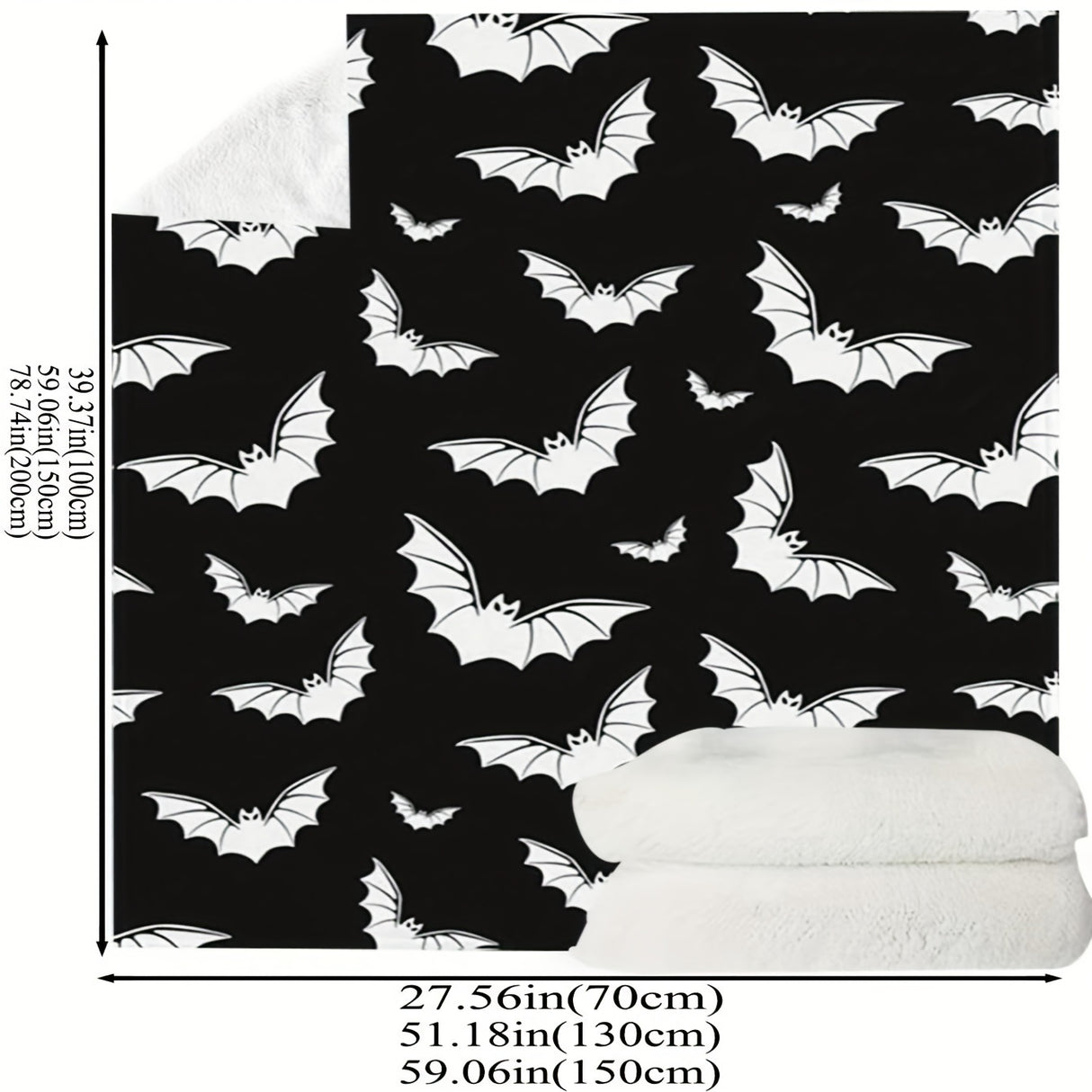 Manta con estampado de murciélago blanco y negro, cálida, acogedora y suave para sofá cama.