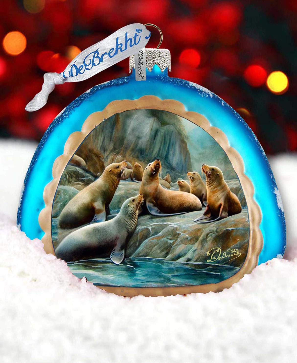 Coastal Sea Lions Rainbow Glass Ornament by G. Debrekht - Wildlife Holiday Décor - 756-023