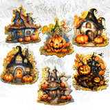 Spooky Houses Decorative Wooden Clip-on Ornaments of 6 by G. Debrekht - Halloween Decor - 8090007C-S6
