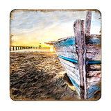 Beach Boat Coastal Wooden Cork Coasters Gift Set of 4 by Nature Wonders - Coastal Sea-Life Decor - 95271C-S4