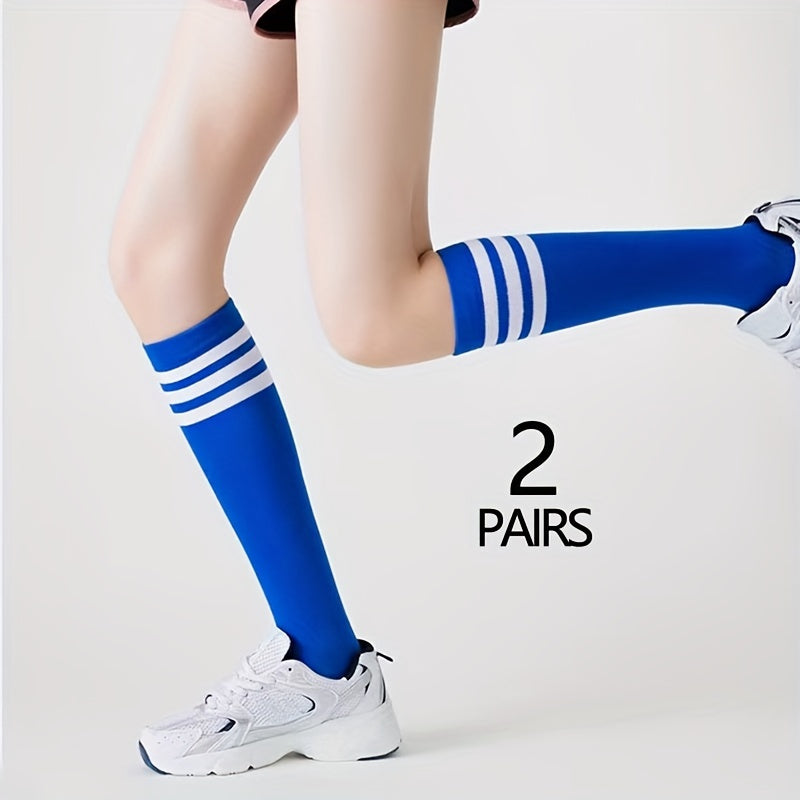 2 Pairs Striped Calf Socks, College Style Party Knee High Socks, Women's Stockings & Hosiery