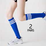 2 Pairs Striped Calf Socks, College Style Party Knee High Socks, Women's Stockings & Hosiery