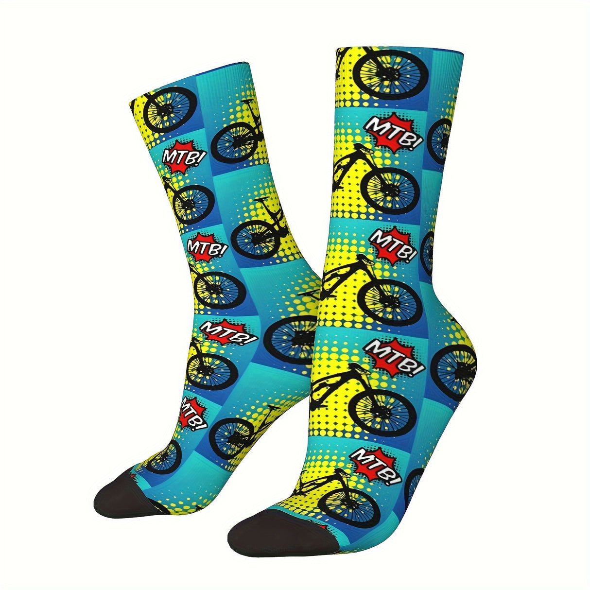 1 Pair of Vibrant Geometric-Patterned Mens Crew Socks - Breathable, Comfy, Casual, Unisex for Outdoor Wearing All Seasons - Soft Polyester Knit Fabric, Novelty Design for Fashion-Forward Guys