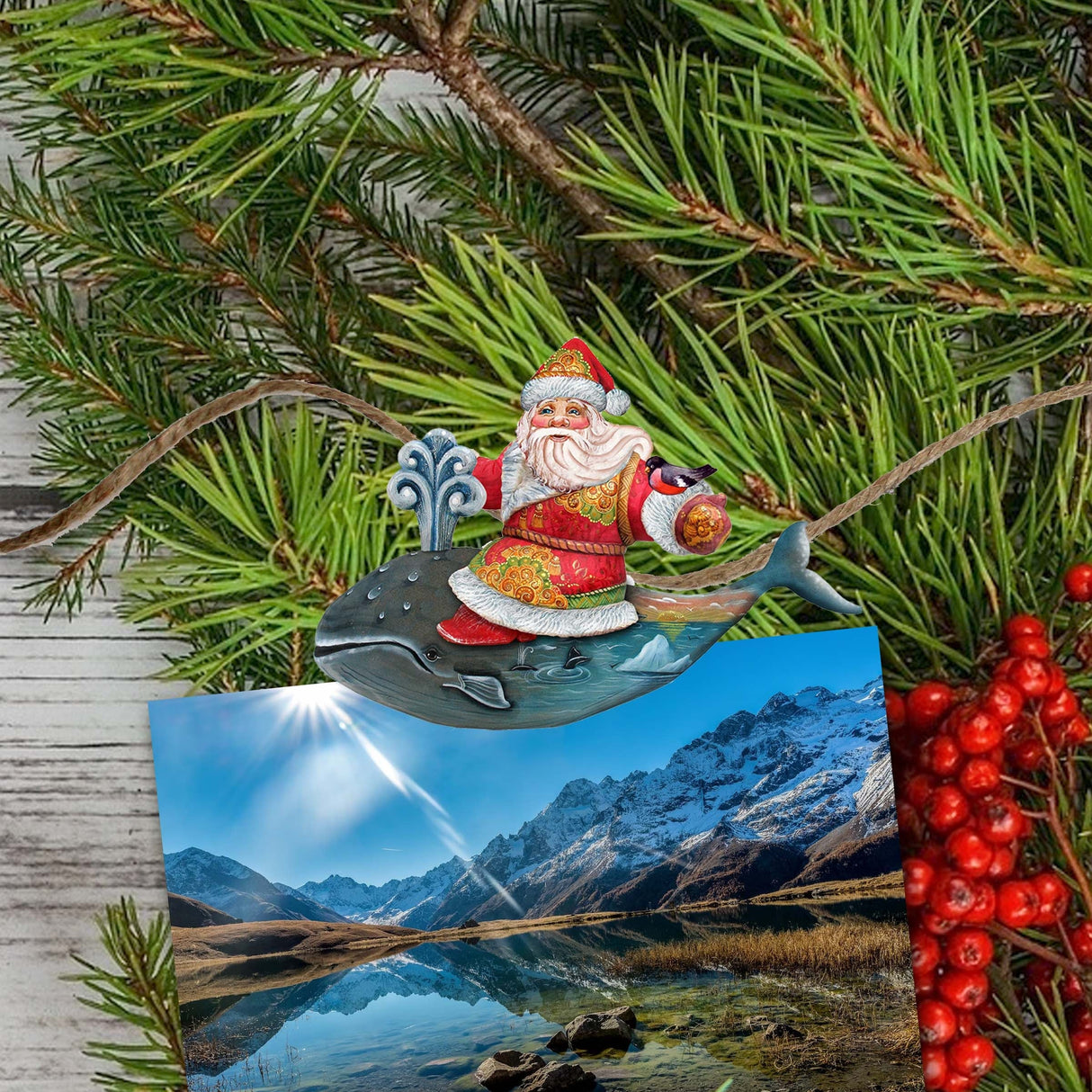 Santa Decorative Wooden Clip-on Ornaments Set of 6 by G. Debrekht - Christmas Decor - 8090131C-S6