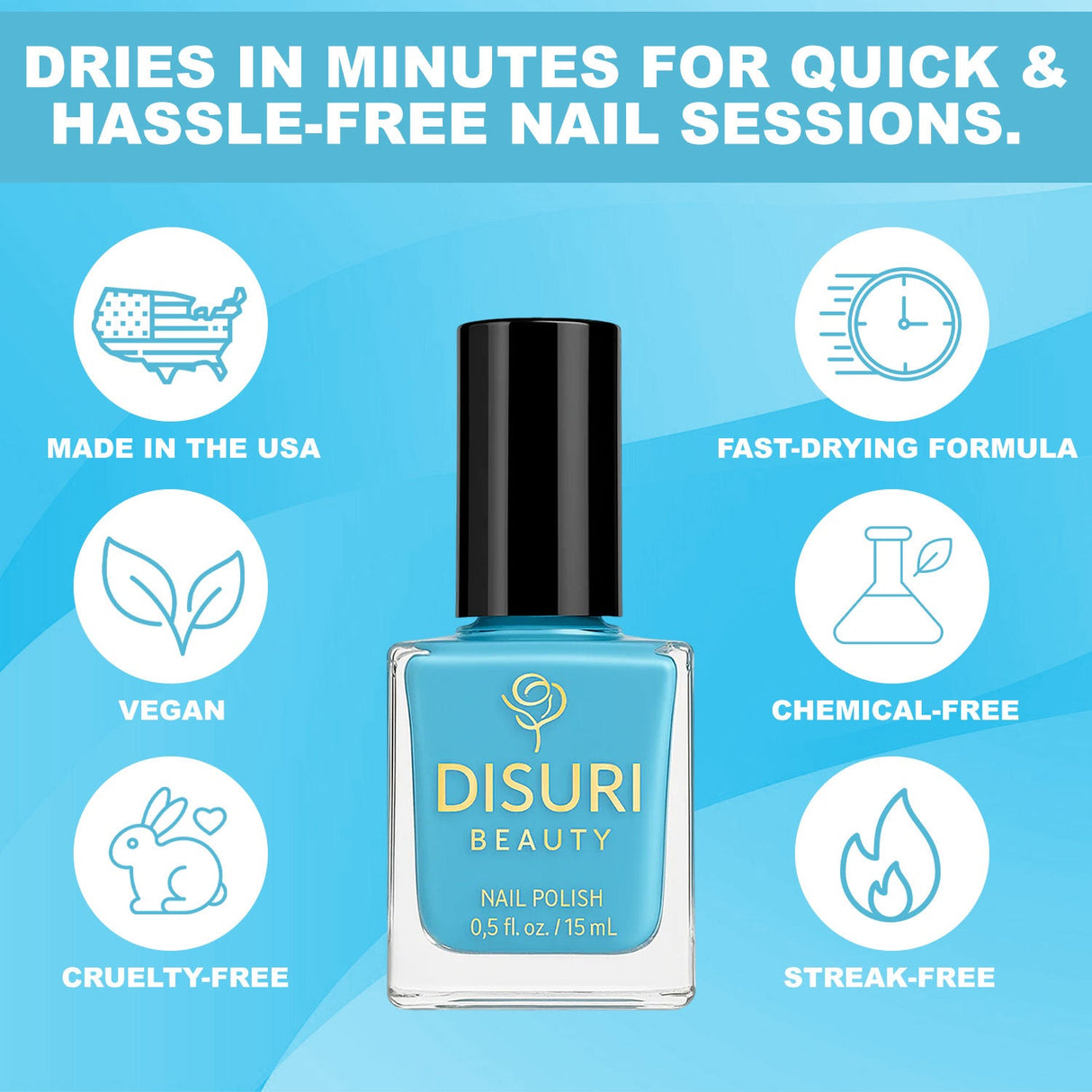 Esmalte de uñas vegano DISURI Beauty – La La Land (#5D9ED2 Azul cielo, 0.7 oz)