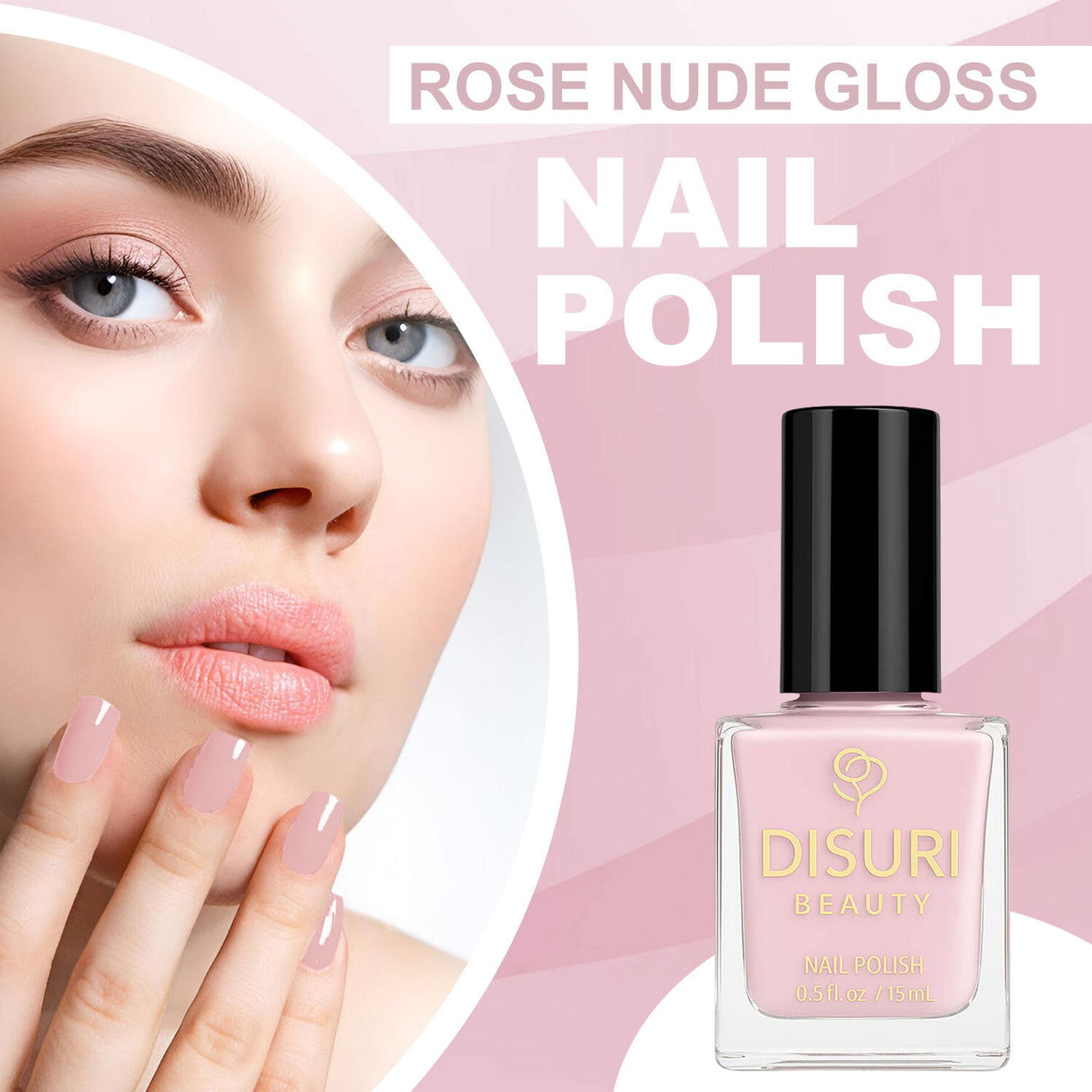 Esmalte de uñas vegano DISURI Beauty – Every Time I Close My Eyes (#EDCAC7 Brillo nude rosa, 15 ml)