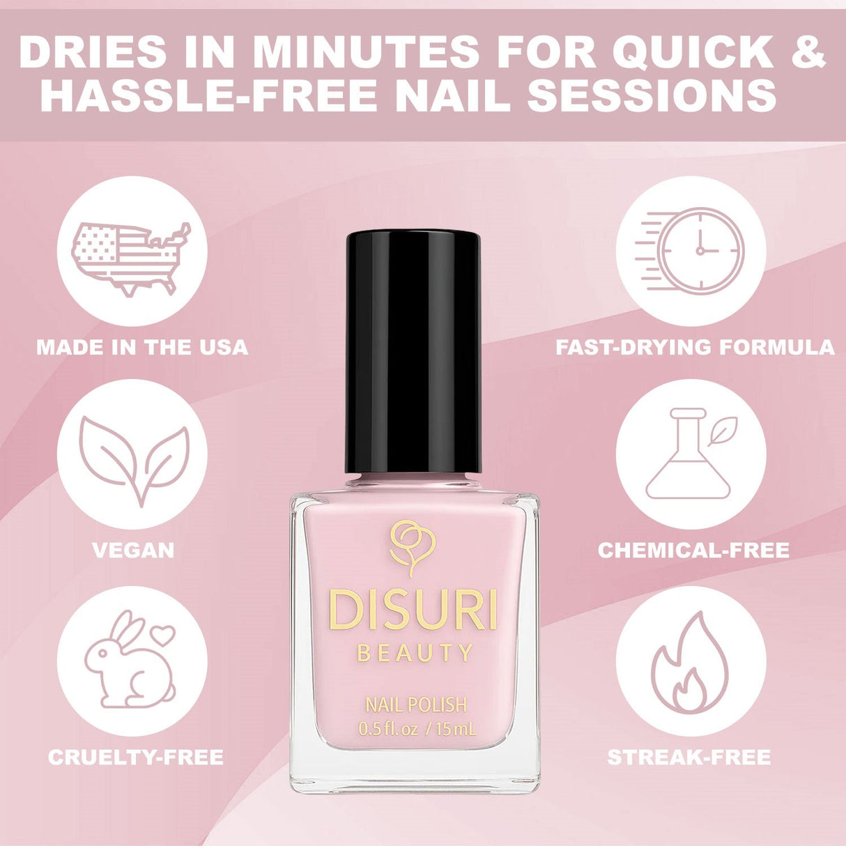 Esmalte de uñas vegano DISURI Beauty – Every Time I Close My Eyes (#EDCAC7 Brillo nude rosa, 15 ml)