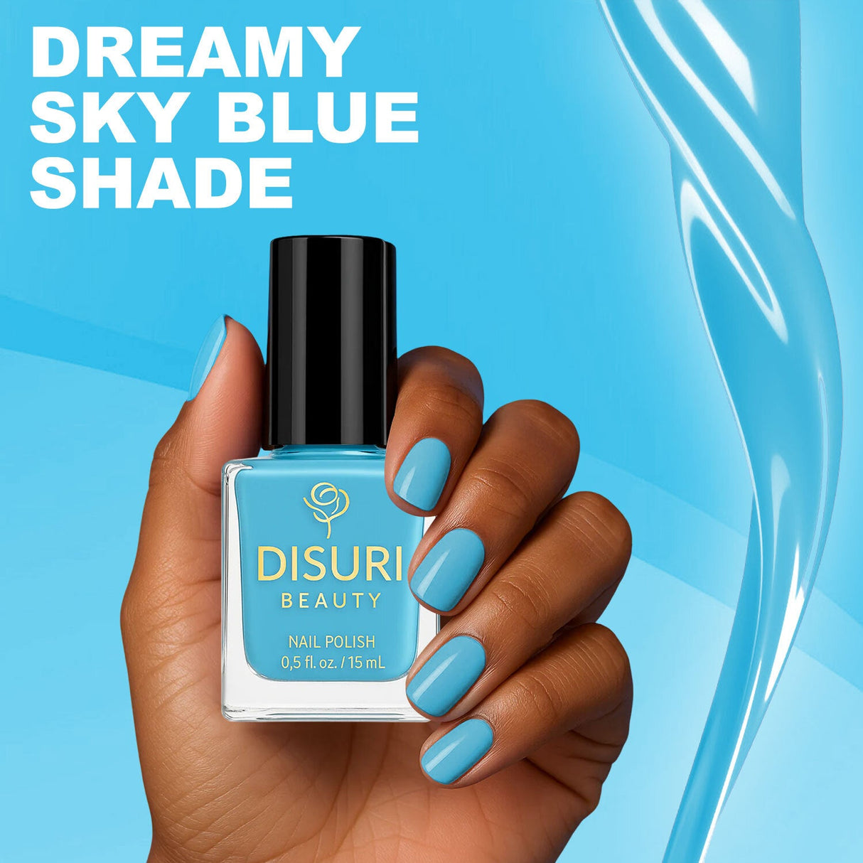 Esmalte de uñas vegano DISURI Beauty – La La Land (#5D9ED2 Azul cielo, 0.7 oz)