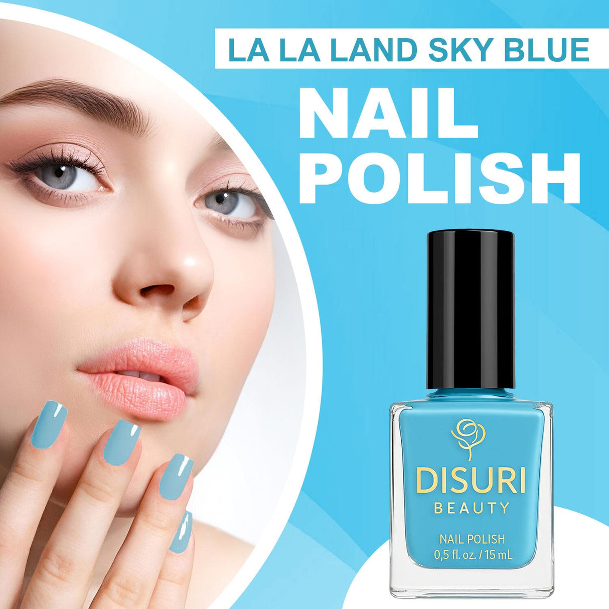 Esmalte de uñas vegano DISURI Beauty – La La Land (#5D9ED2 Azul cielo, 0.7 oz)