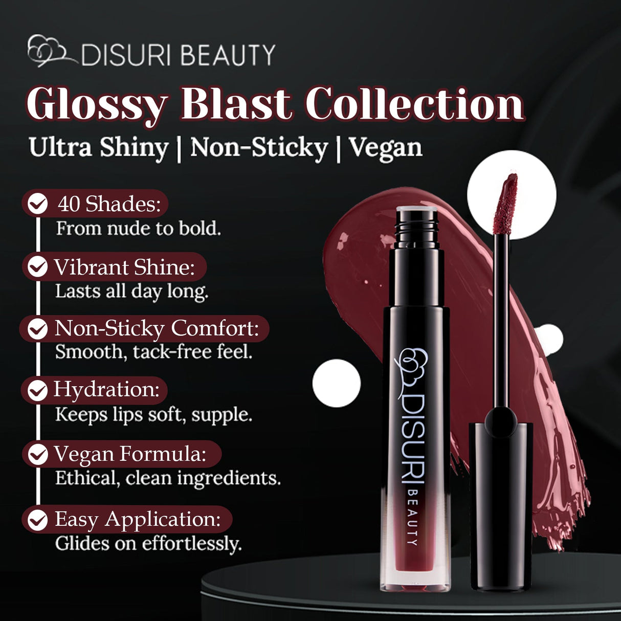 Brillo de labios DISURI Beauty Glossy Blast - Vino Pasión