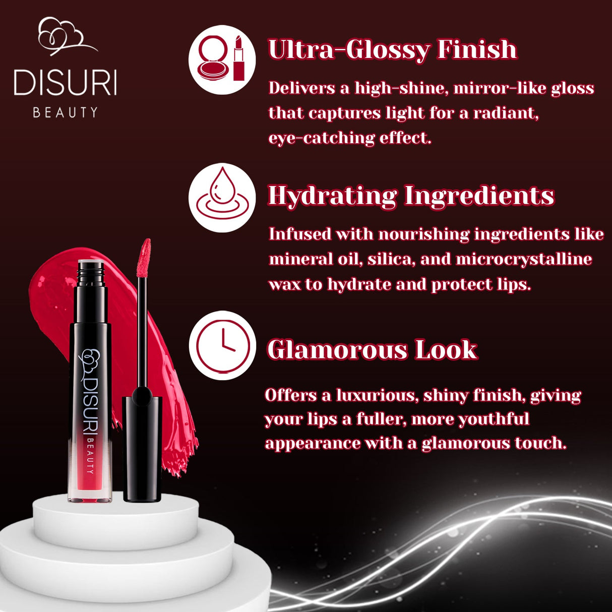 Brillo de labios DISURI Beauty Glossy Blast - Fuego rosa