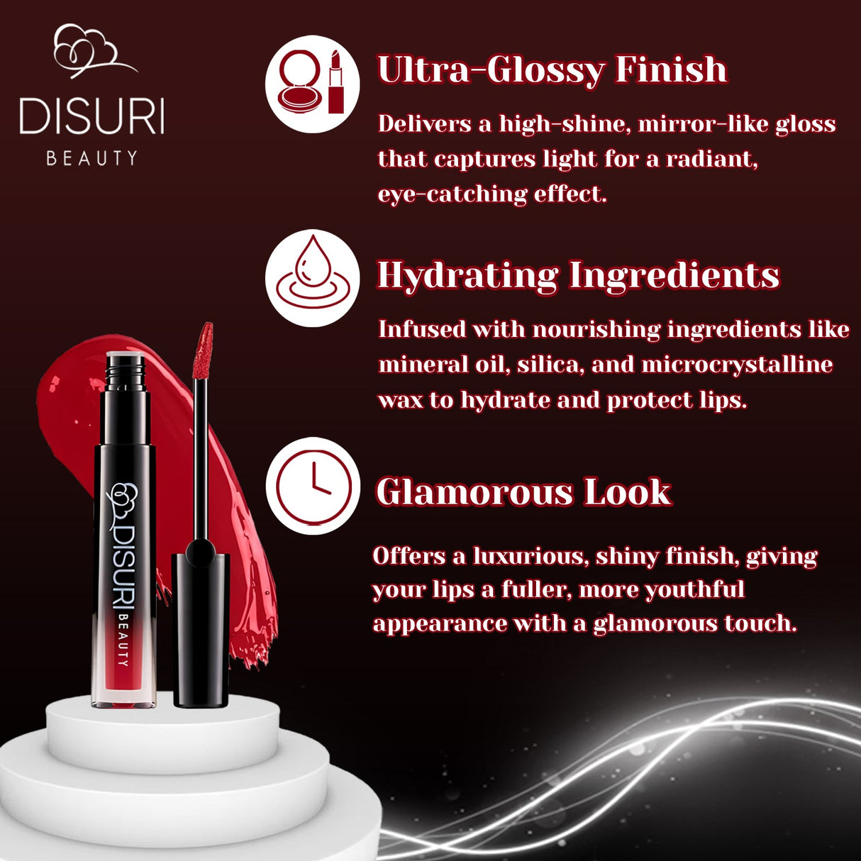 Brillo de labios DISURI Beauty Glossy Blast - Ruby Rose