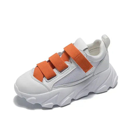 Velcro Platform Sneakers, Dad Shoes, White Casual Shoes - Lootquake