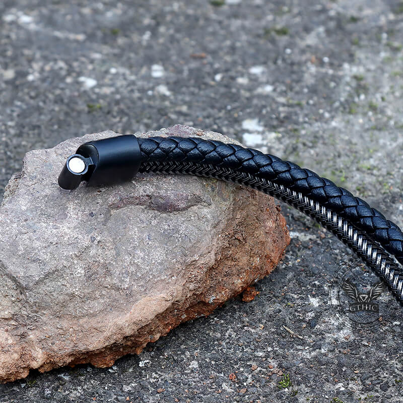 Double Braided Leather Stainless Steel Bracelet