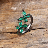 Double Butterfly Zircon Brass Open Ring