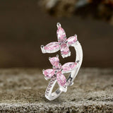 Double Butterfly Zircon Brass Open Ring