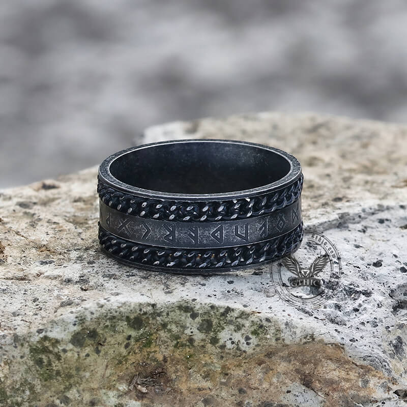 Double Chain Runes Stainless Steel Viking Ring