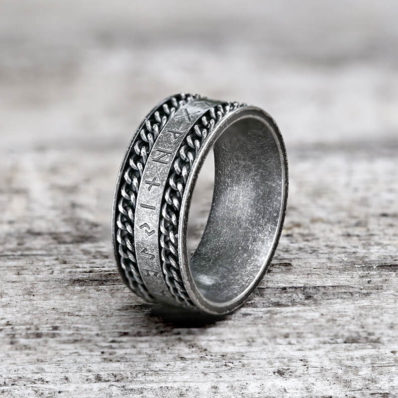 Double Chain Runes Stainless Steel Viking Ring
