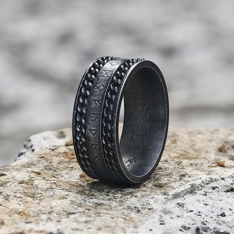 Double Chain Runes Stainless Steel Viking Ring