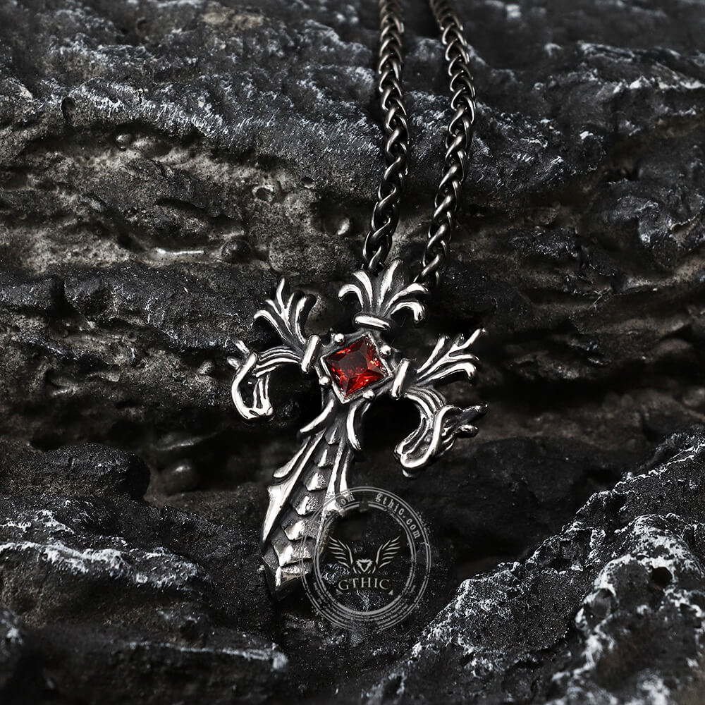 Double Dragon Cross Stainless Steel Pendant
