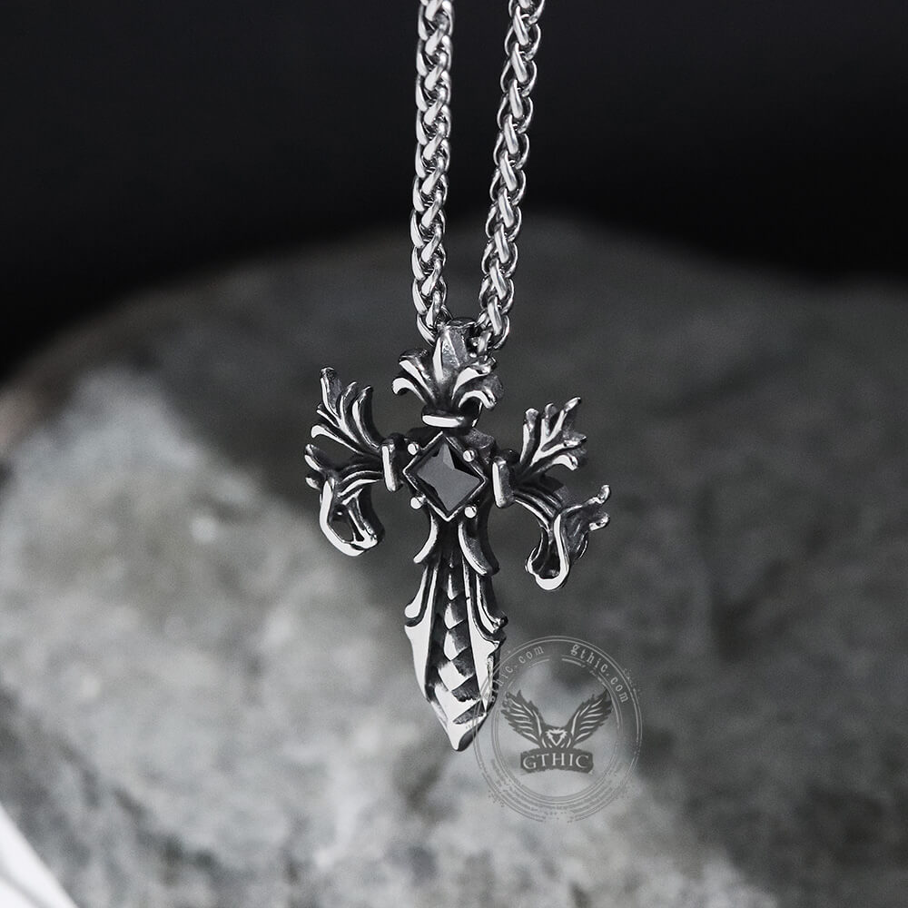 Double Dragon Cross Stainless Steel Pendant