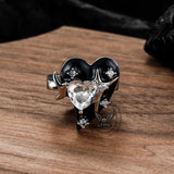 Double Heart Zircon Stainless Steel Open Ring