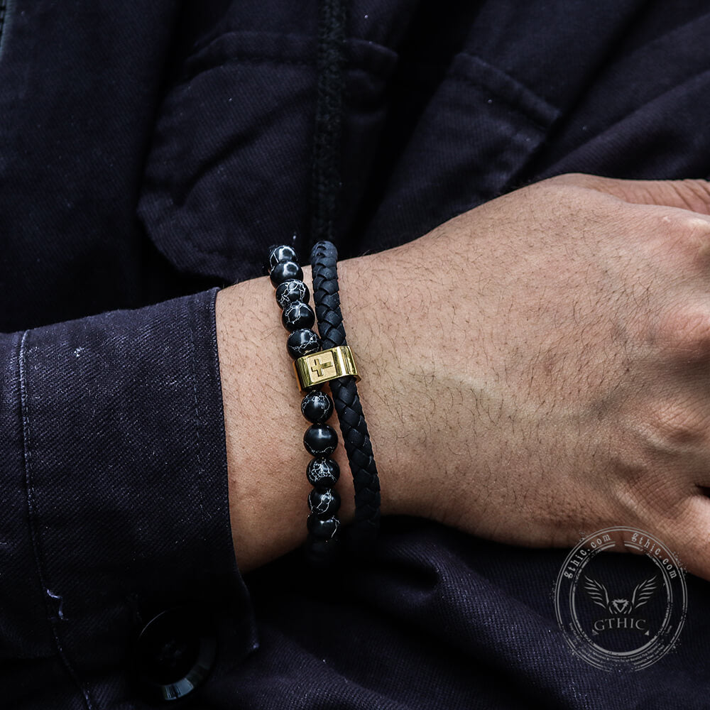 Double Layer Cross Turquoise Stainless Steel Bracelet