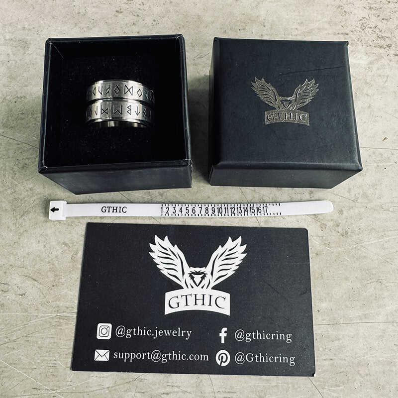 Double Layered Runes Stainless Steel Viking Ring