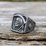 Vintage Grim Reaper Skull Stainless Steel Square Ring