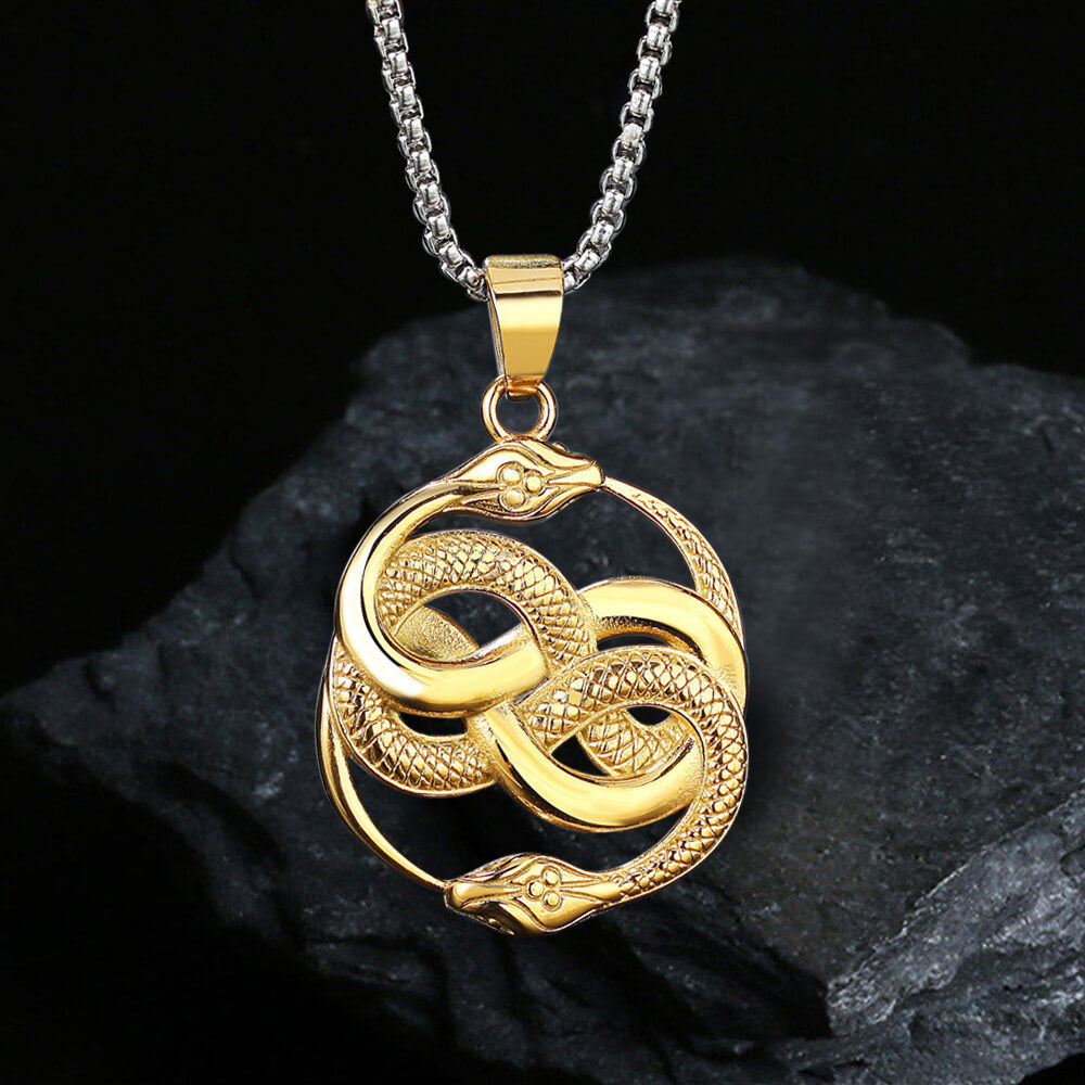 Double Ouroboros Snake Stainless Steel Animal Pendant