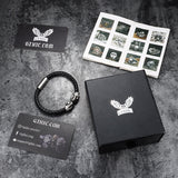 Double Skull Braided Stainless Steel Magnetic Buckle Leather Bracelet