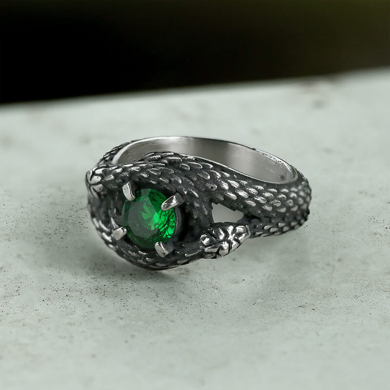Double Snake Entwined Cz Stone Stainless Steel Ring