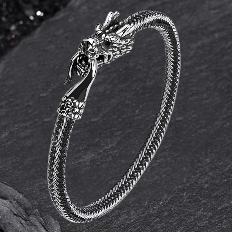 Dragon Clasp Stainless Steel Leather Bracelet