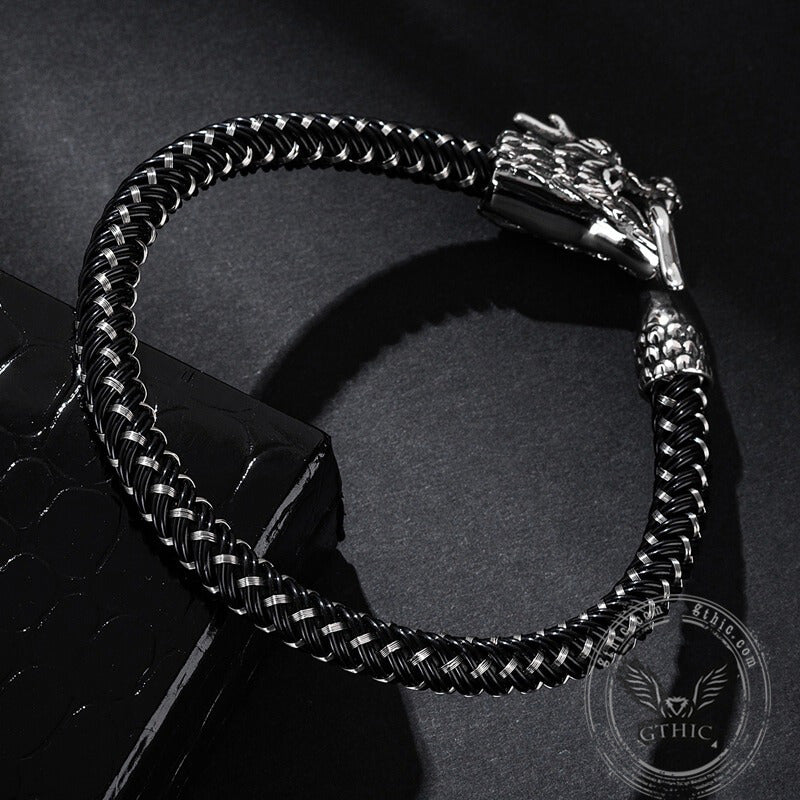 Dragon Clasp Stainless Steel Leather Bracelet