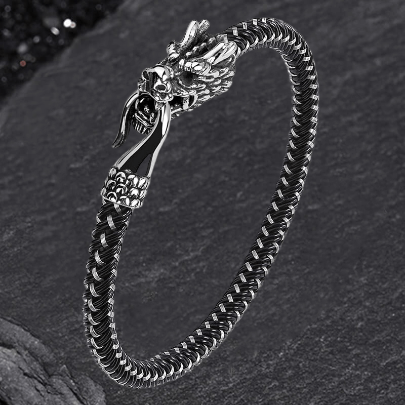 Dragon Clasp Stainless Steel Leather Bracelet