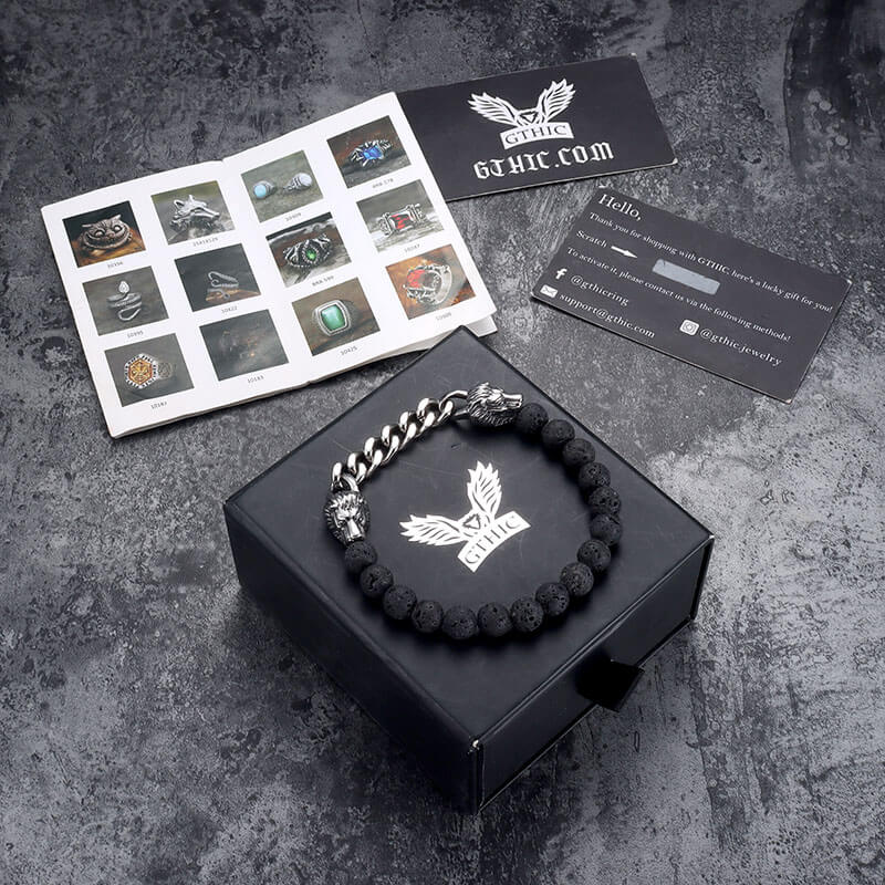 Dragon Head Volcanic Stone Stainless Steel Bead Bracelet