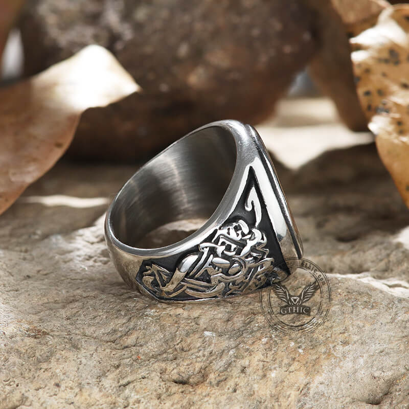 Dragon Ship Stainless Steel Viking Ring