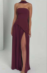 Cherry Lacquer Maliyah Maxi Dress with Chiffon Skirt & Scarf
