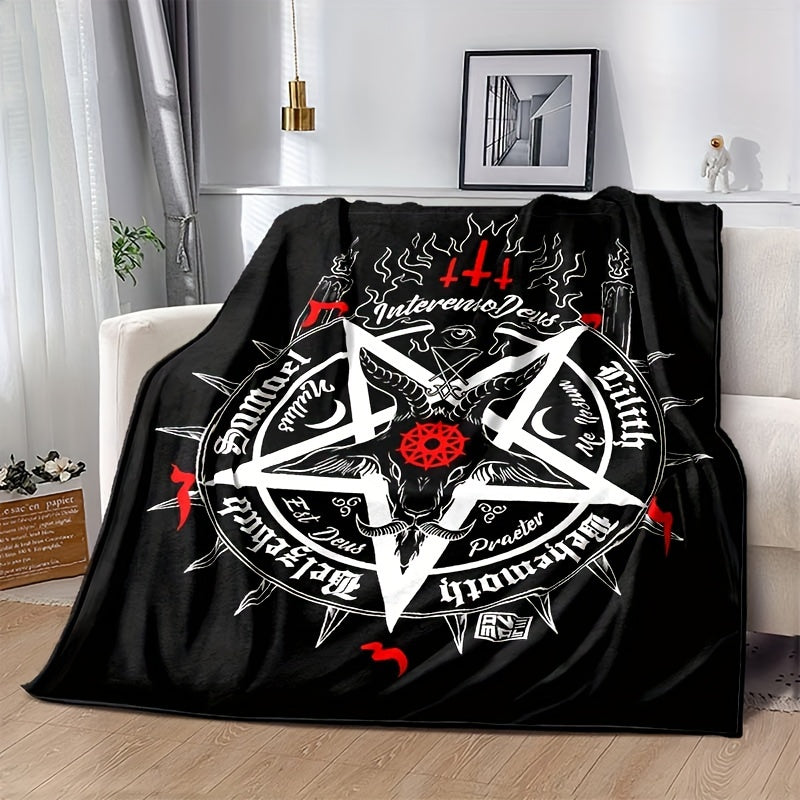 1pc, sheep Head Satan Printed Flannel Blanket, Soft Casual Warm Blanket, Multi-purpose Office Throw Blanket, Outdoor Camping Travel Blanket Multi-purpose Gift Blanket for All Season