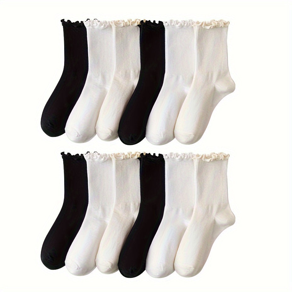 6 Pairs Lettuce Trim Socks, Sweet & Comfy Mid Tube Socks, Women's Stockings & Hosiery