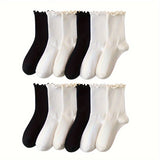 6 Pairs Lettuce Trim Socks, Sweet & Comfy Mid Tube Socks, Women's Stockings & Hosiery