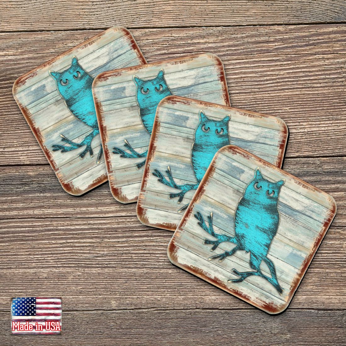 Owl Wooden Cork Coasters Gift Set of 4 by Nature Wonders - Nature Wildlife Decor  - 8198218-9C-S4