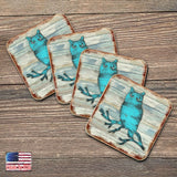 Owl Wooden Cork Coasters Gift Set of 4 by Nature Wonders - Nature Wildlife Decor  - 8198218-9C-S4