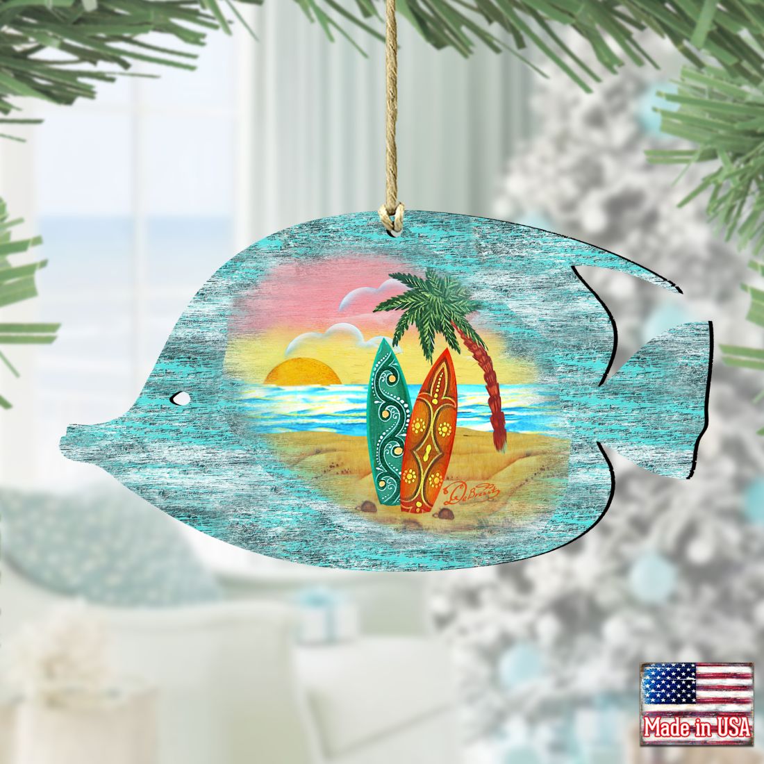 Fish Christmas Wooden Ornaments by G. DeBrekht - Coastal Holiday Decor - 8198527